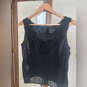 Vintage Handmade Silk and Black Lace Camisole Negligée